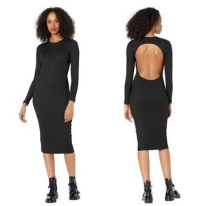 AllSaints Black Long-Sleeve Ribbed Dress with Open Back Cutout